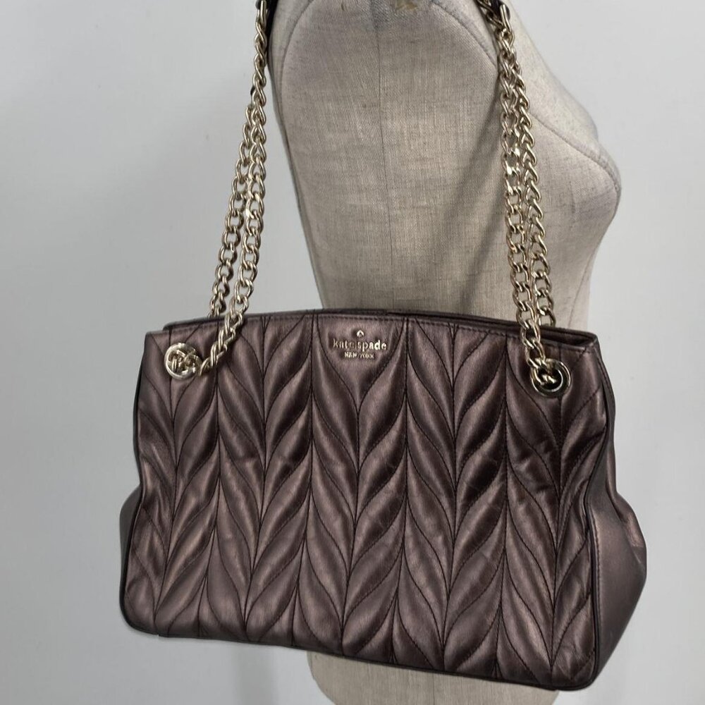 Kate Spade Briar Lane Quilted Medium Metallic Oak Shoulder Bag Purse
